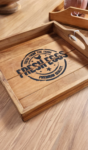 Rustic wood tray with stencil