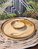 Glazed pottery chip & dip platter