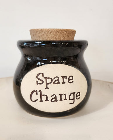 'Spare change' pottery with cork lid