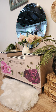 Solid oak floral dresser and mirror