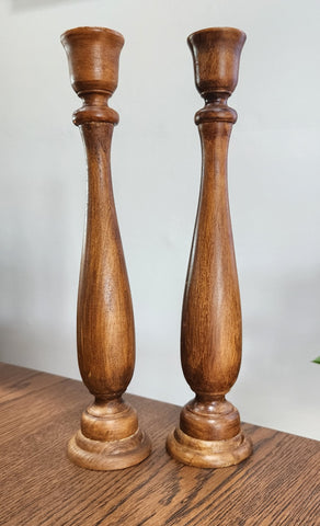 solid wood candlesticks x2