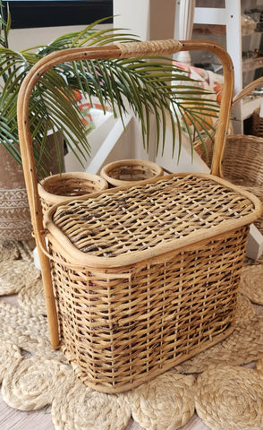 Vintage picnic basket with wine/bottle holders